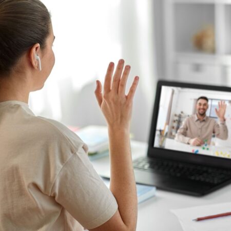 English teacher meets and greets their student online