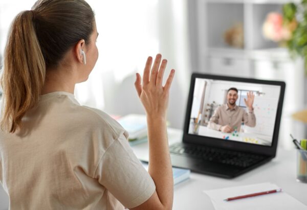 English teacher meets and greets their student online