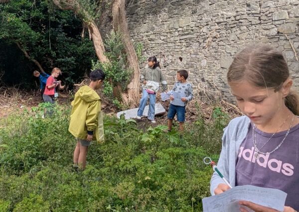 Children learn English by preparing a project together